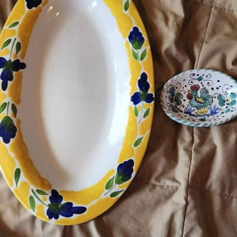 Dansk St. Tropez Platter and Deruta Rooster Dish